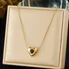 Moda Transfronteiriça Pingente Coração Colorido Cravejado com Diamantes Estilo Retrô Corrente para Clavícula Aço Inoxidável Banhado a Ouro Joia Simples Colar