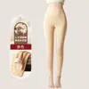 Pantalones de otoño e invierno para mujer, de lana, de seda, de cintura alta, cálidos, ajustados, sin costuras, con forro polar, para el vientre