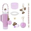 Set de 7 Piezas Taza Tapa de Popote Decorativa Set de Vasos Cadena para Vasos Ins Chai Perro Serie Colgante para Llaves Colgante de Bola de Felpa