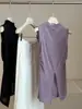 Chaleco de Punto sin Mangas con Cuello Medio Alto, Dulce y Picante, para Mujer, Nuevo Diseño de Verano, Único y Elegante, Estilo Puro Deseo, Top Hueco con Abertura