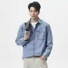 Nova Camisa Jeans de Algodão Puro Lavada Retrô Masculina Simples Solta com Lapela Versátil para Primavera e Outono Roupa de Trabalho Manga Longa
