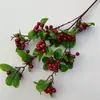 Fruta Vermelha Artificial com Folhas, Fruta de Poinsétia, Decoração Floral de Natal, Enfeite de Ano Novo, Balde da Fortuna, Flor de Véspera de Ano Novo