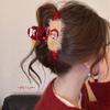 Presilha de Garra Vermelha de Pelúcia com Strass para Ano Novo Presilha de Cabelo de Alta Qualidade para Mulheres Presilha de Tubarão Versátil para o Ano Novo Headwear