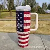 Nuevo vaso de 40 oz con aislamiento para conservación del frío con pajilla, para coche, helado, bandera 3D, vaso de agua, vaso de regalo con asa, vaso para coche