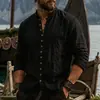 Nova camisa de linho de outono transfronteiriça da Amazon, de manga comprida, gola alta, respirável, casual masculina, novo estilo chinês com bolso