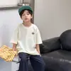 Camiseta de Manga Corta Aimo Beibei para Niños 2026 Verano Moderna Linda Letra Dibujo Animado Top Fresca Algodón Tacto Hielo Camiseta