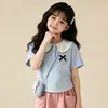 Conjunto de Top con Cuello Polo de Manga Corta y Pantalones de Moda para Niñas, Nuevo Estilo de Verano con Bloques de Color, Atuendo Casual para Niños Mayores