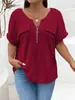 2026 Nuevo Top de Color Sólido Talla Grande para Mujer de Primavera/Verano Amazon Cremallera Manga Corta Bolsillo Falso Sudadera Camiseta Ajuste Holgado