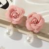 EZ3682 Nuevos y elegantes pendientes de perlas de imitación con diseño de hadas, pendientes de flores de tela de celebridades de Internet para mujer