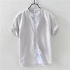 Camisa de lino de manga corta con cuello mao para hombre, verano, delgada, casual, holgada, blanca, moderna, guapa, combinable, algodón lino, ropa en pulgadas