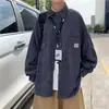 Camisa de pana de manga larga de color liso para hombre estilo Hong Kong 2024 nuevo otoño pareja suelta solapa forro neutro L