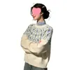 Suéter Fair Isle Retrô Outono Inverno Feminino Preguiçoso de Alta Qualidade Jacquard Pesado Gola Redonda Pulôver Malha de Lã Engrossada