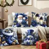 Ambiente Festivo Navideño Azul Papá Noel Muñeco de Nieve Elementos de Regalo Funda de Almohada Impresa Digitalmente Venta al por Mayor