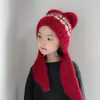 Chapéu, Cachecol, Chapéu Tudo-em-Um Infantil Qiunan, Novo Estilo Outono e Inverno, Chapéu Fofo Quente com Proteção para as Orelhas, Chapéu de Lã Tricotado para Bebê