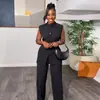 Moda Transfronteriza Europea y Americana para Mujer Verano 2026 Nuevo Estilo Top sin Mangas con Cuello Alto Abotonado y Lazo en la Cintura y Conjunto de Pantalones de Pierna Ancha
