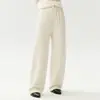 Pantalones de cachemir relajados y casuales con cordón, pantalones de pierna ancha para mujer, pantalones largos de punto con caída fluida, pantalones casuales
