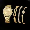 Popular Reloj Falso de Tres Ojos Geneva Moda Reloj con Banda de Acero Incrustado de Diamantes Set de Relojes de Cuarzo Geneva para Mujer