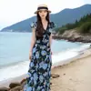 Vestido Longo Floral Elegante de Verão, Novo Estilo, Afina a Cintura, Corte A, com Estilo Francês Suave, Decote V e Mangas Curtas Leves para Mulheres