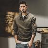 Jereno 420g suéter retro americano pesado para hombre, camisa polo de solapa suelta de primavera y otoño, top de otoño de manga larga para hombre