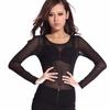 Comércio exterior preto transparente malha assentamento camisa feminina longo- manga comprida transparente malha fina camisa stretch fio roupas xx0183