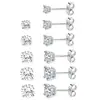 Brincos Pequenos Redondos com Zircônia de Quatro Garras, Brincos Pequenos da Moda, Estilo Coreano Todo em Aço Inoxidável com Pedra Embutida, Brincos Personalizados que Não Desbotam