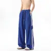 Calça de moletom casual esportiva estilo universitário com três listras, cordão, americana, masculina e feminina, nova para o verão, solta, reta, perna larga