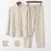 Novo terno de verão masculino estilo chinês de algodão e linho tendência da moda masculina temperamento fivela estilo chinês novo [em estoque]]