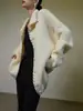 Suéter Listrado Cardigan Tricotado Feminino Design de Alto Padrão Estilo Preguiçoso Jaqueta Única Super Bonita Inverno 2025