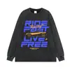 Ropa de calle de moda de marca europea y americana, retro, lavada, vintage, de manga corta, con estampado de letras de coche de carreras, unisex, holgada, venta al por mayor