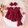Comercio Exterior Transfronterizo Otoño e Invierno Nuevo Estilo Mameluco Vestido de Punto Fino Color Sólido Cuello Redondo para Recién Nacido + Calcetines en Stock