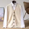 Cardigã 100% lã masculino, colete de lã nova, cardigã colete masculino, gola V, colete de lã estilo chinês novo