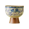 Taza de Té de Cerámica con Pie Alto, Patrón de Vid de Loto, Horno Ru Yu Huang del Fabricante, Taza de Degustación, Juego de Té Kung Fu, Taza de Té