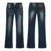 Jeans de Mezclilla con Etiqueta de Cuero Estampado de Leopardo Vintage, Nuevo Estilo Otoño, Bordado Curvo en Bolsillo Trasero, Lavado Desgastado, Pantalones Casuales de Cintura Alta Ajustados