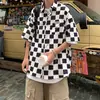 Marca de moda americana xadrez xadrez camisa de trabalho masculina manga curta verão casal rua camisa de trabalho masculina top casual masculino