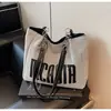 Bolso Tote de Hombro de Lona Casual de Gran Capacidad para Viajes, Moda, Nuevo, Otoño Temprano 2025, con Letras Simples para Mujer