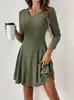 Vestido Popular Transfronteiriço, Vestido de Outono Europeu e Americano para Amazon, Estilo Evasê, Mangas Longas de Tricô, Estilo Elegante e Gracioso