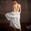Xian Yi Bata de Noche Francesa de Cuello Puro Ala Sexy para Mujer Verano Profundo en V Seda de Hielo Pijama de Dos Piezas Se Puede Usar para Casa 468