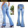 Jeans acampanados de mujer transfronterizos, jeans de mujer europeos y estadounidenses de industria pesada con bordado 3D tridimensional, pantalones vaqueros de mujer de una generación
