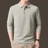 Bestseller de transmisión en vivo: nueva camiseta de manga larga para primavera/otoño para hombre, un polo estampado versátil y moderno con cuello, perfecto para hombres de mediana edad