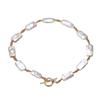 Collar de Cadena Cuadrada de Perla Barroca de Agua Dulce Blanca con Cierre OT, Diseño de Nicho, Sentido del Diseño, Venta Caliente Transfronteriza, Venta al Mayoreo