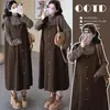 Moda Gestante outono e inverno novo conjunto de macacão de veludo cotelê duas peças conjunto de base listrado estilo coreano conjunto que cobre a barriga cintura alta