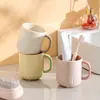 Copo para Escova de Dentes Copo para Enxaguante Bucal Copo para Escova de Dentes de Casal Porta-Pasta de Dente Criativo Simples Copo de Lavar com Alça Suporte para Escova de Dentes Uso Doméstico