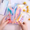 Cartera de Monedas Láser de PVC de Amazon, Bolsa de Cosméticos con Botón de Colores, Bolso Transparente, Bolsa de Almacenamiento de Artículos de Tocador de Colores