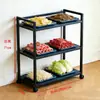Estante para Platos de Restaurante Hot Pot Estante de Almacenamiento de Cocina Estante de Almacenamiento de Pie Malla de Acero Pintada Tres Niveles Carrito Móvil para Preparación