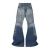 Jeans Acampanados con Parches Texturizados Plisados Lavados Degradados para Hombre, Nuevo Estilo de Primavera, Pantalones Casuales de Longitud Completa Estilo Hot Girl para Mujer