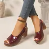 Nuevas Sandalias de Tacón Grueso con Hebilla de Talla Grande y Punta Abierta para Mujer, Sandalias Ligeras de Charol con Una Correa Cruzada de Tacón Alto