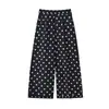 Pantalones Casuales de Algodón Puro con Lunares de Verano Aboutsea Cintura Elástica Lavado con Enzimas Dobladillo Fruncido Pantalones Rectos de Pierna Ancha