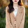 Chaqueta de punto holgada informal para mujer, de lana peinada, con cuello de traje, color liso y múltiples botones