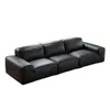 Sofá de cuero negro para sala de estar, adecuado para espacios grandes y pequeños, diseño minimalista moderno, sofá negro de forma rectangular de líneas rectas