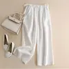 Pantalones de Pierna Ancha Cortos de Algodón Puro para Mujer, Verano, Algodón y Lino, Delgados, Cintura Alta, Cordones Laterales, Vintage, Artísticos, Holgados, Casuales